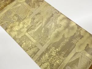 引箔雲に屋敷・草花・松模様織出し袋帯